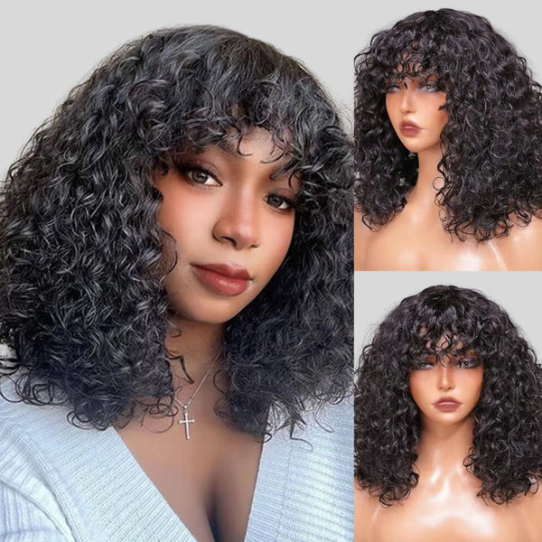 Premium Curled Bob - Short Curly Bob Human Hair Wig